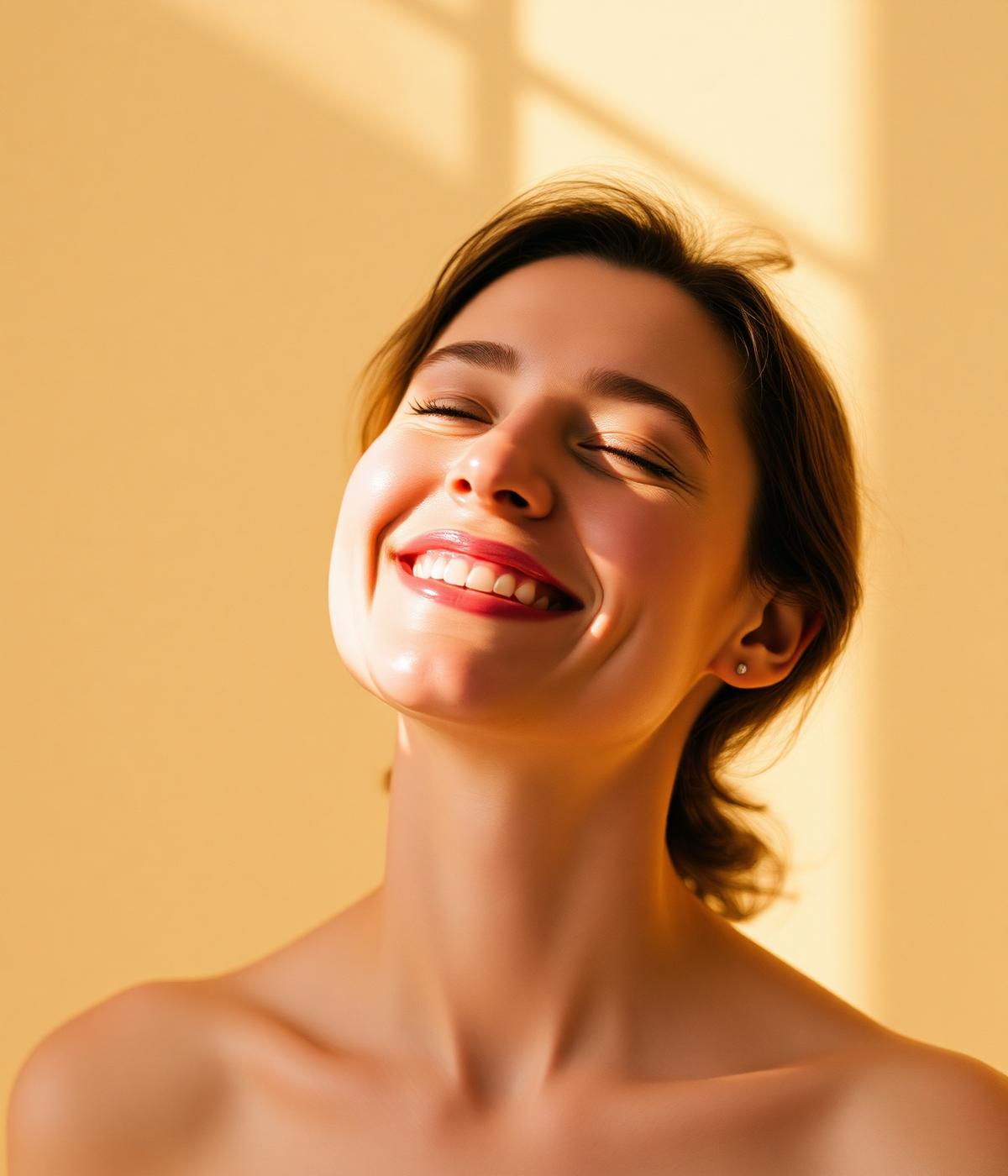 Mujer sonriendo con el sol en el rostro
